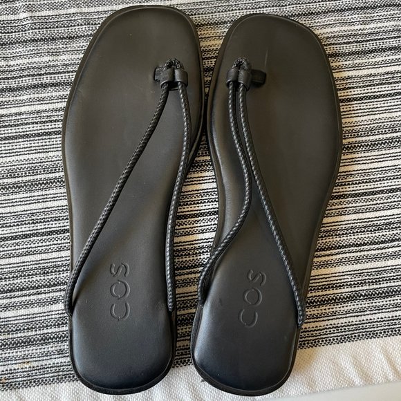 COS | Shoes | Cos Black Leather Rope Thong Sandals 7 | Poshmark